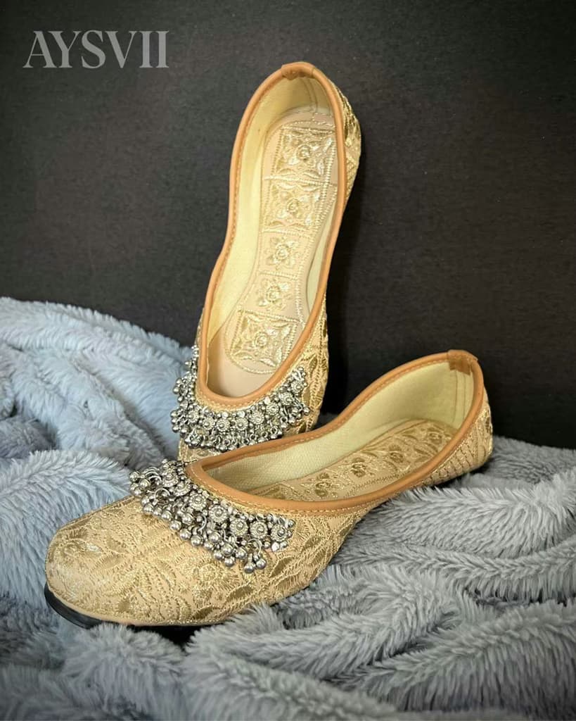 Image of Gold Embroidered Party Shoes Gold Bridal