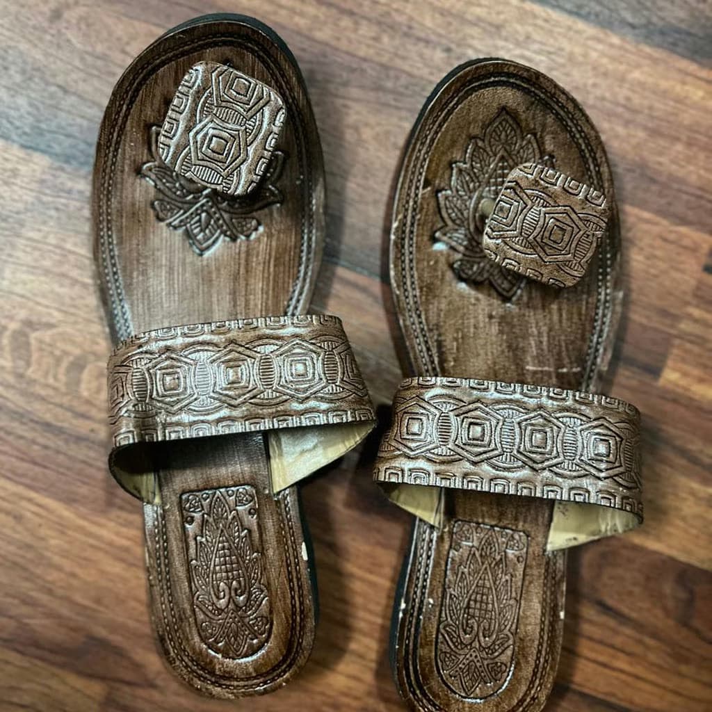 Image of Brown Kolhapuri Slip On Sandals for Women, Handmade Geniune Leather Traditional Flats, Bridesmaid slippers,