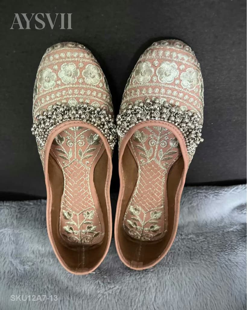 Light Pink Embroidered Party Shoes | Handmade WideFit Jutti | Wedding Shoes
