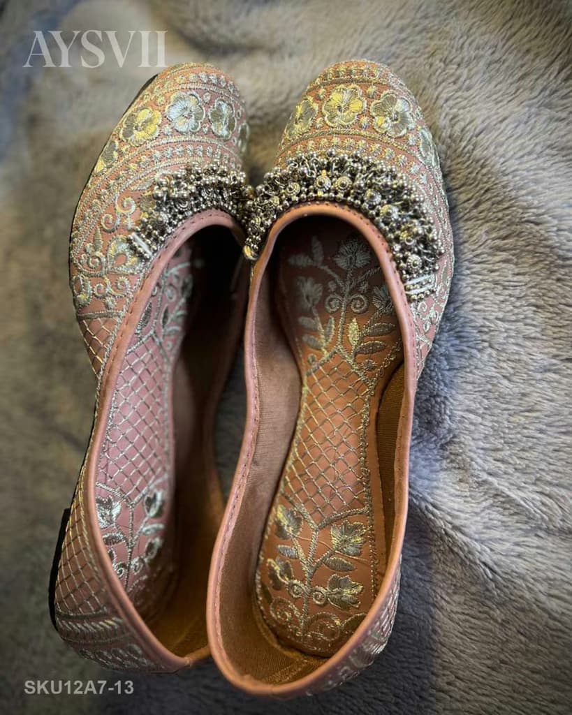 Light Pink Embroidered Party Shoes | Handmade WideFit Jutti | Wedding Shoes
