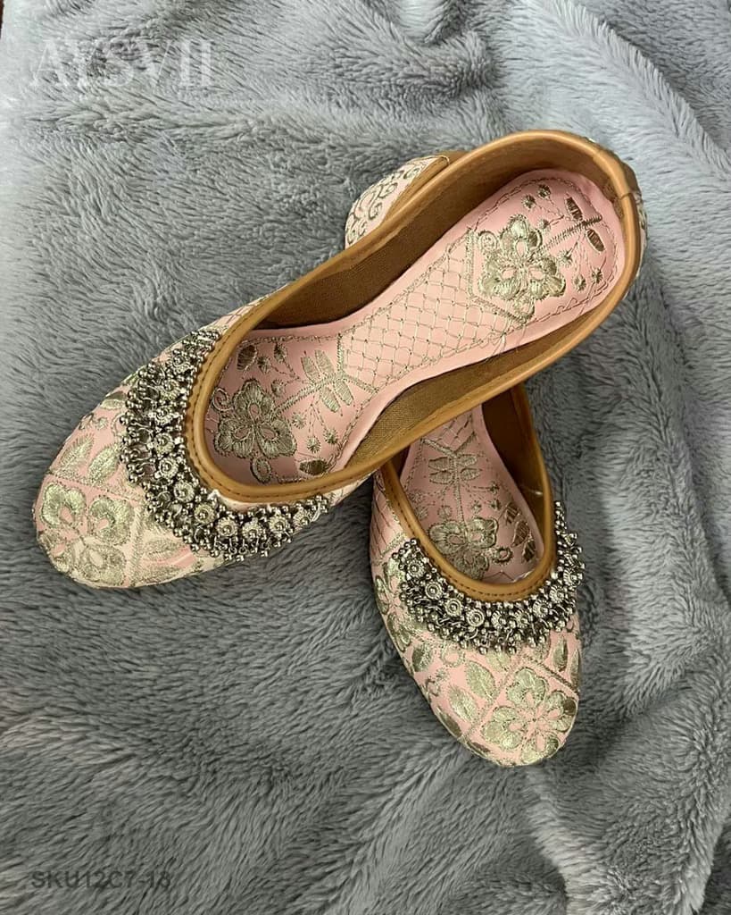 Light Pink Embroidered Party Shoes | Handmade WideFit Jutti | Wedding Shoes