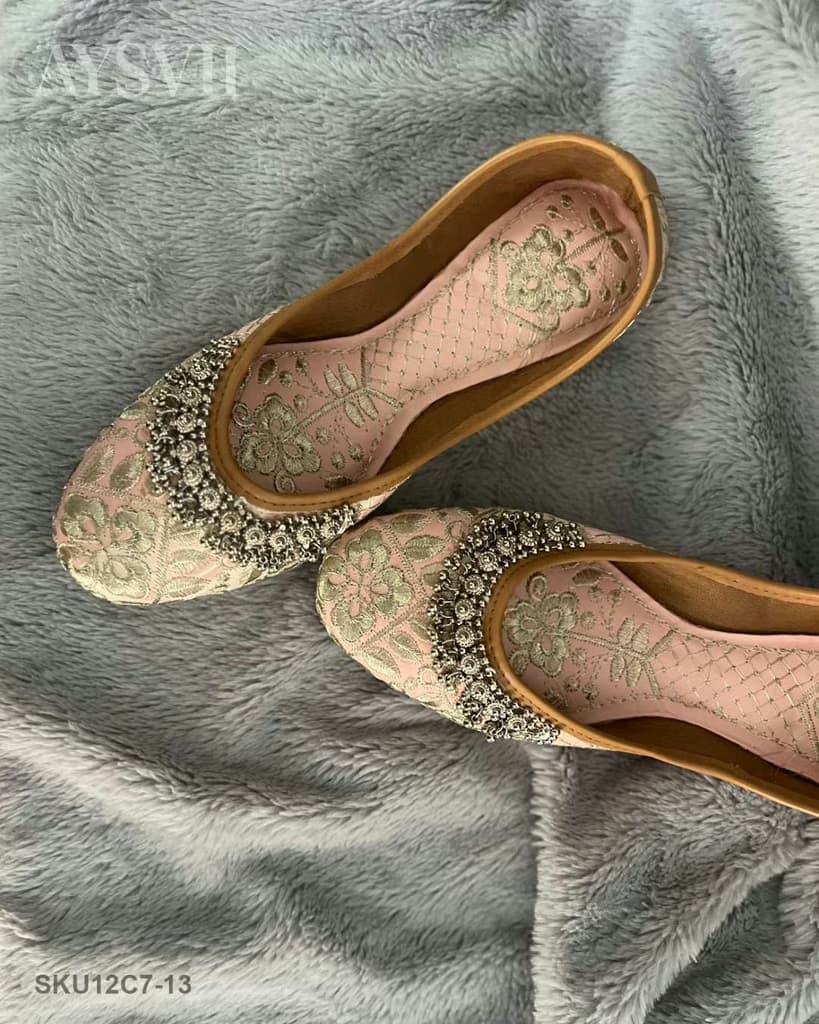 Light Pink Embroidered Party Shoes | Handmade WideFit Jutti | Wedding Shoes